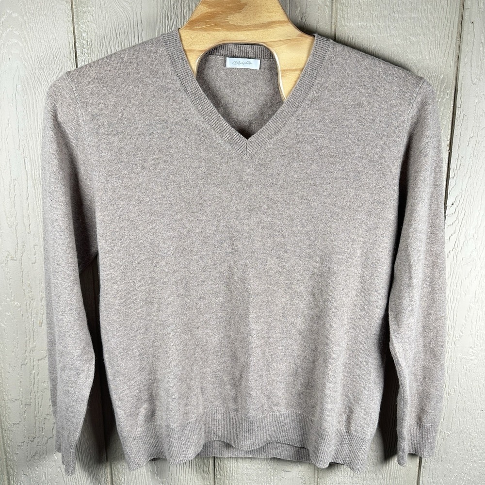 Christopher Fischer Cashmere V-Neck Sweater Womens XXL Beige Oatmeal Long Sleeve